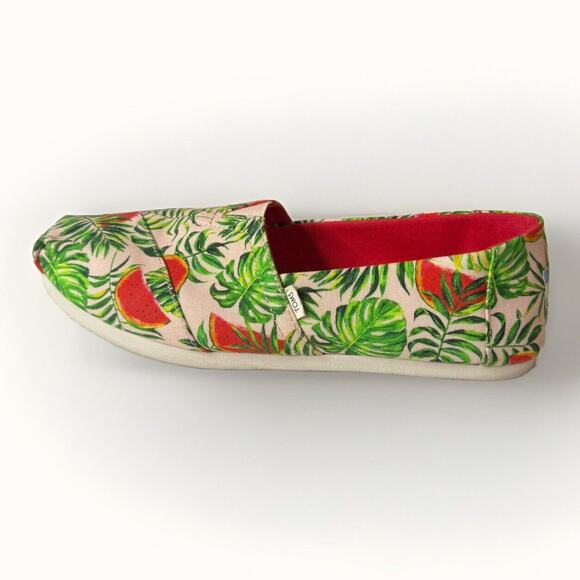 TOMS Women’s Canvas Slip-On Shoes Spanish Villa Watermelon Palms Size 9 - Picture 6 of 10